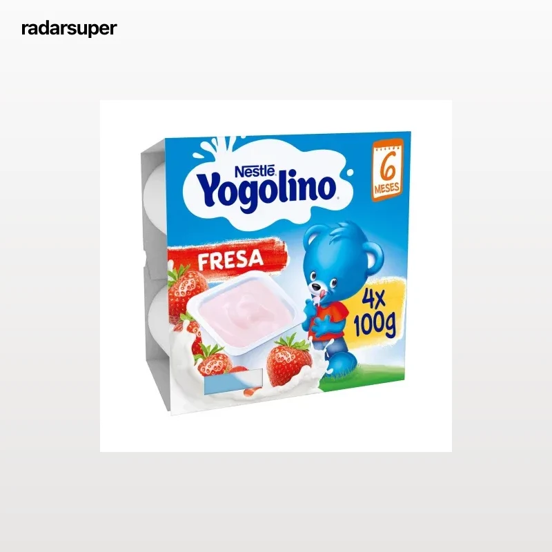 Postre lácteo fresa desde 8 meses Nestlé Yogolino sin gluten pack de 4 unidades de 100 g.
