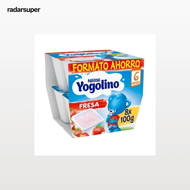 Postre lácteo fresa desde 8 meses Nestlé Yogolino sin gluten pack de 8 unidades de 100 g.