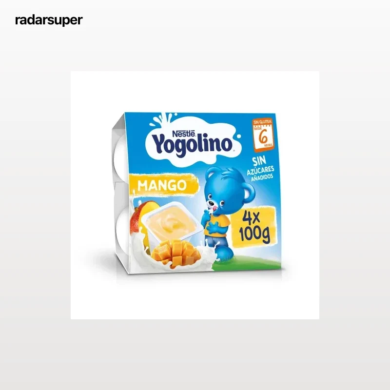 Postre lácteo mango desde 6 meses Nestlé Yogolino sin gluten y sin azúcar añadido pack de 4 unidades de 100 g.