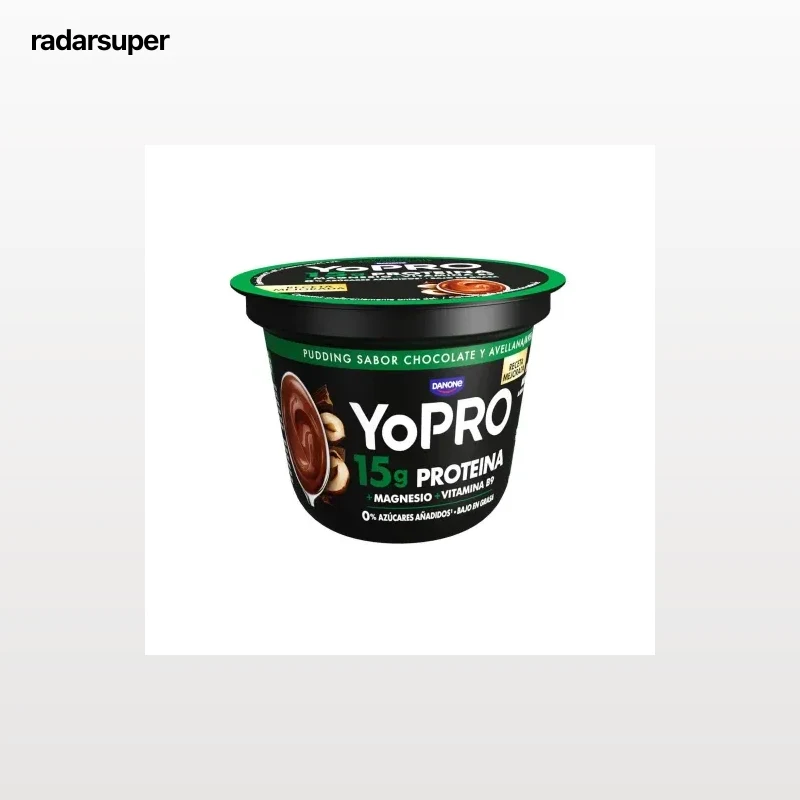 Postre lácteo pudding sabor a chocolate y avellana Danone YoPro sin gluten 150 g.
