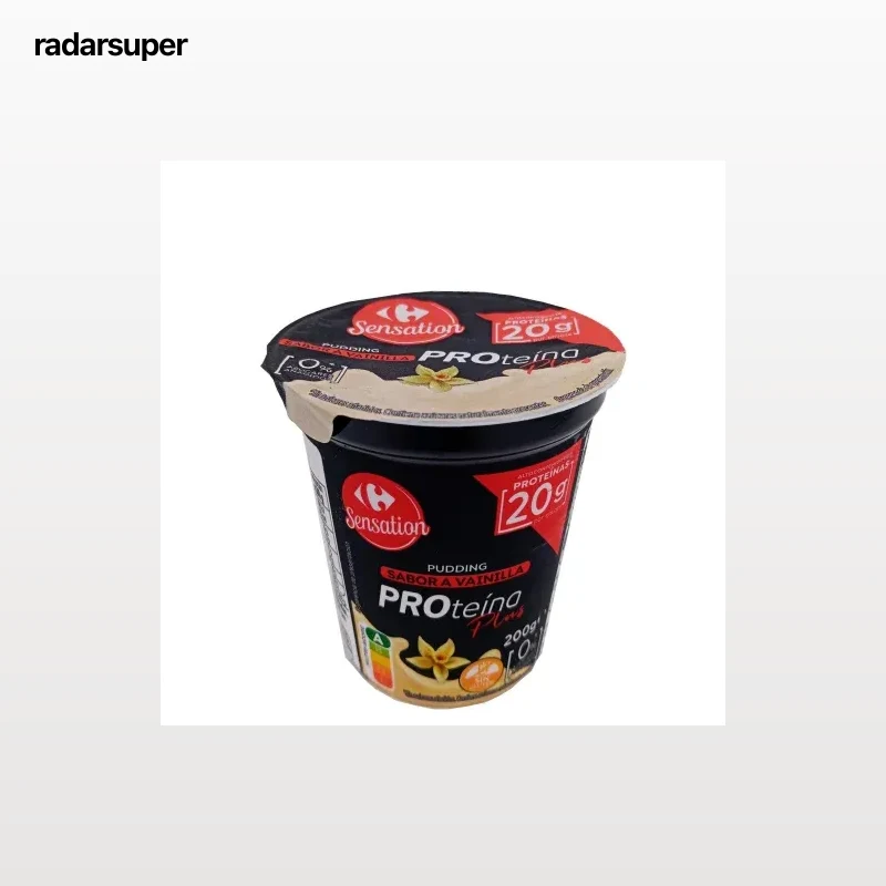 Postre lácteo sabor vainilla Proteína Plus Carrefour Sensation sin gluten y sin azúcar añadido 200 g.