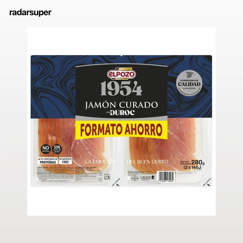 EL POZO 1954 Jamón curado cruce Duroc, cortado en lonchas 2 x 140 g.