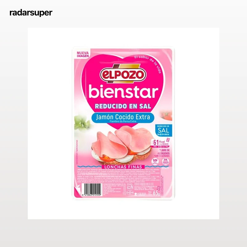 EL POZO Bienstar Jamón cocido extra con contenido reducido en sal y contado en finas lonchas 65 g.