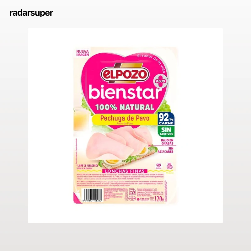 EL POZO Bienstar Pechuga de pavo 100% natural cortada en finas lonchas 120 g.
