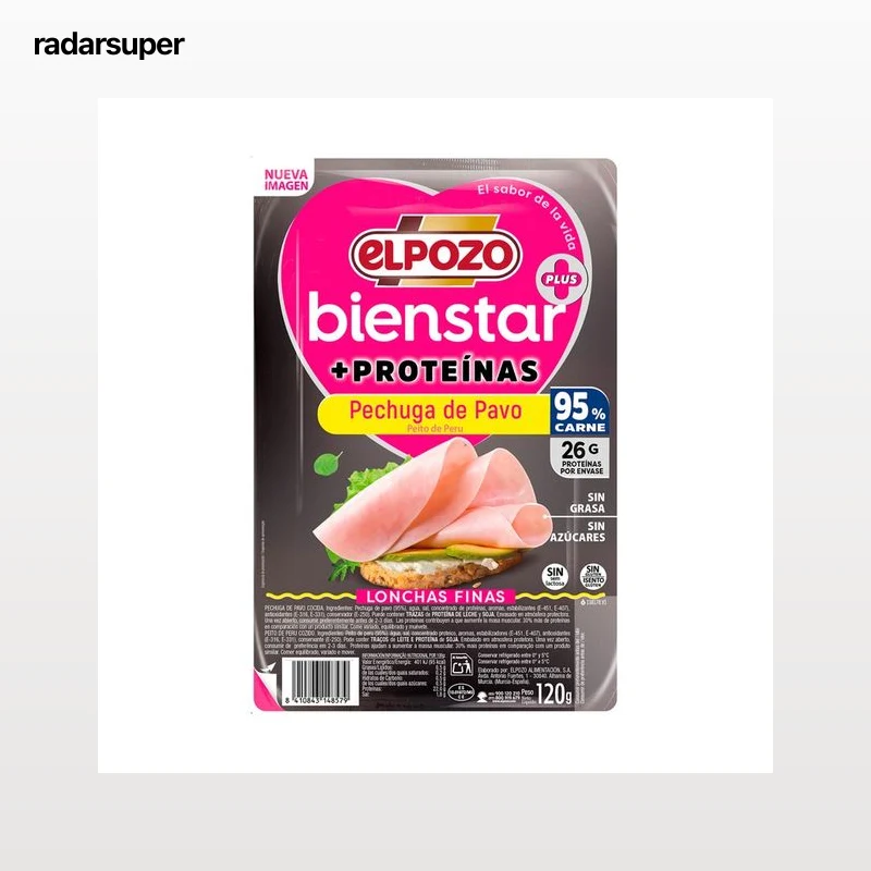 EL POZO Bienstar + proteínas Pechuga de pavo cortada en finas lonchas y con alto contenido en proteínas 120 g.