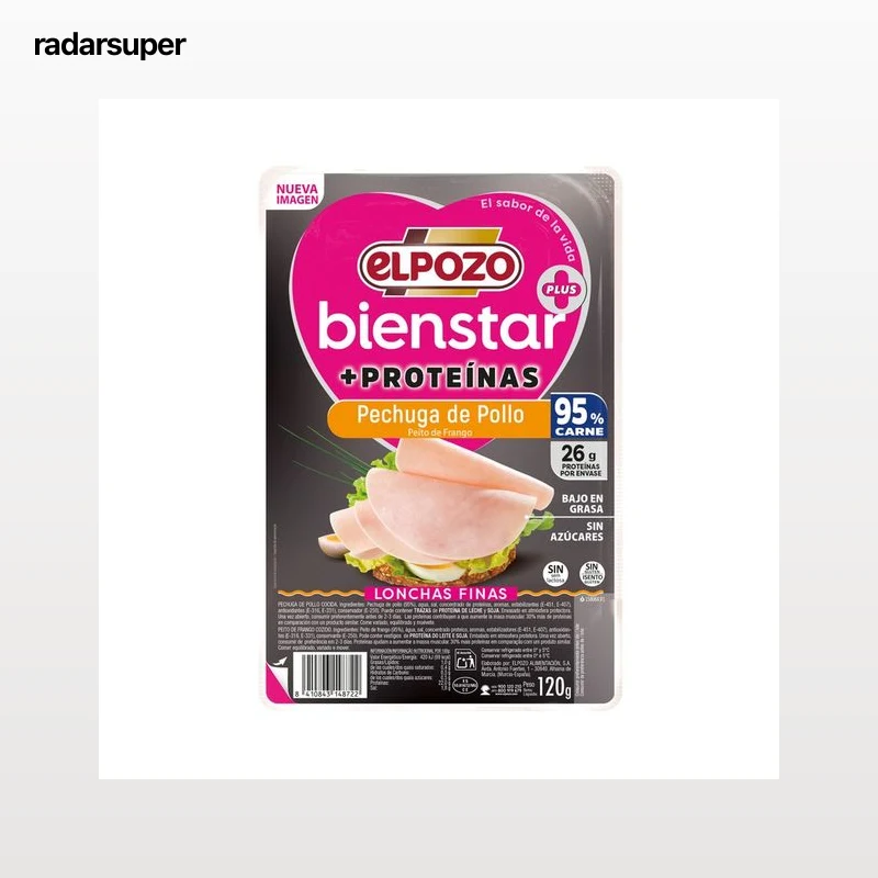 EL POZO Bienstar +proteínas Pechuga de pollo cortada en finas lonchas, con alto contenido en proteínas 120 g.