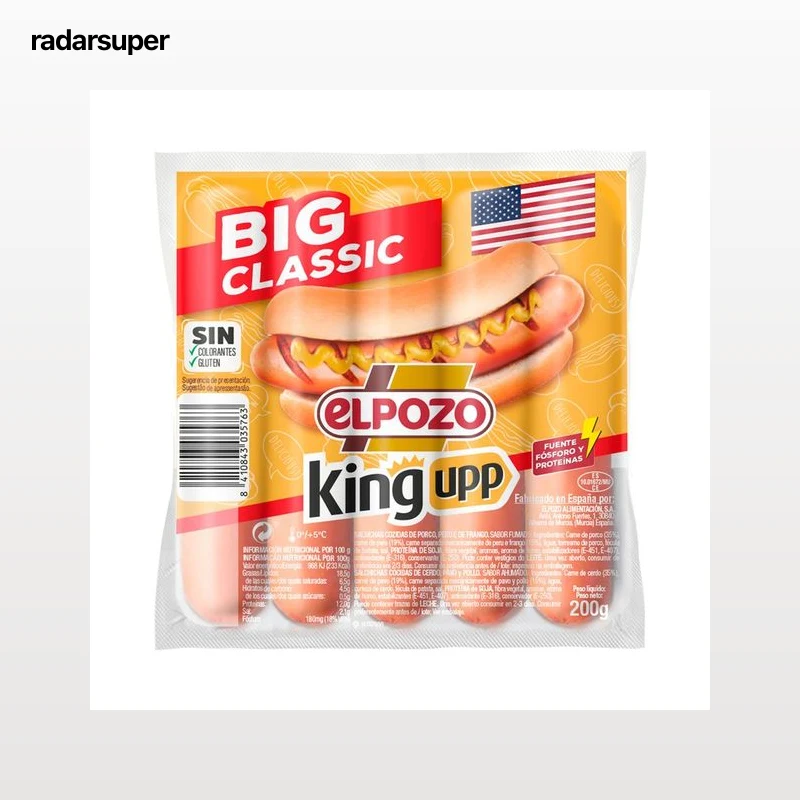 EL POZO Big classic king upp Salchichas cocidas de cerdo y pollo, con sabor ahumado 200 g.