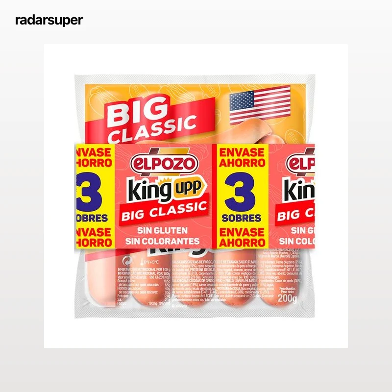 EL POZO Big classic king upp Salchichas cocidas de pavo y cerdo sabor ahumado 3 x 200 g.