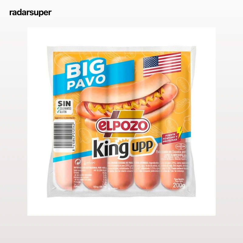 EL POZO Big pavo king upp Salchichas cocidas de pavo, sabor ahumado 200 g.