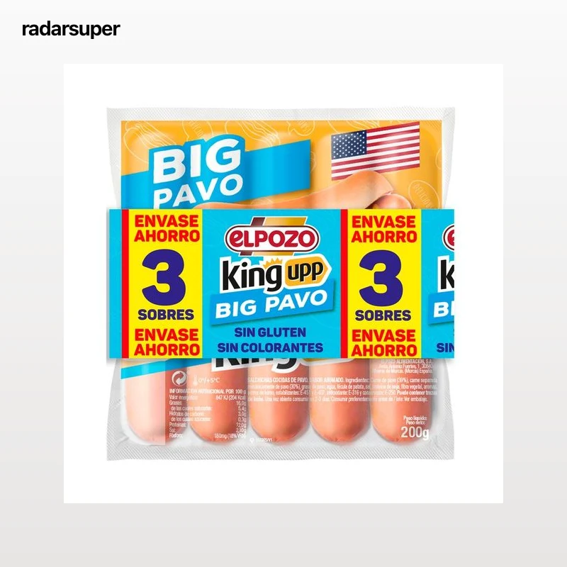 EL POZO Big pavo king upp Salchichas cocidas de pavo sabor ahumado 3 x 200 g.