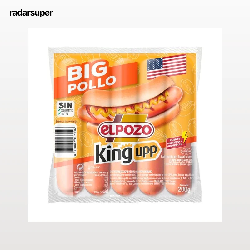 EL POZO Big pollo king upp Salchichas cocidas de pollo, sabor ahumado 200 g.