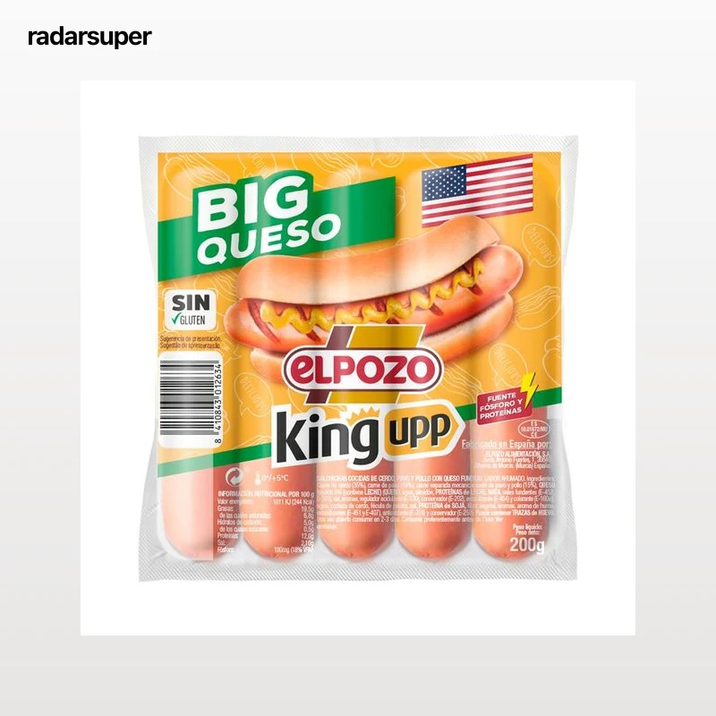 EL POZO Big queso king upp Salchichas cocidas de cerdo, pavo y pollo con queso fundido 200 g.