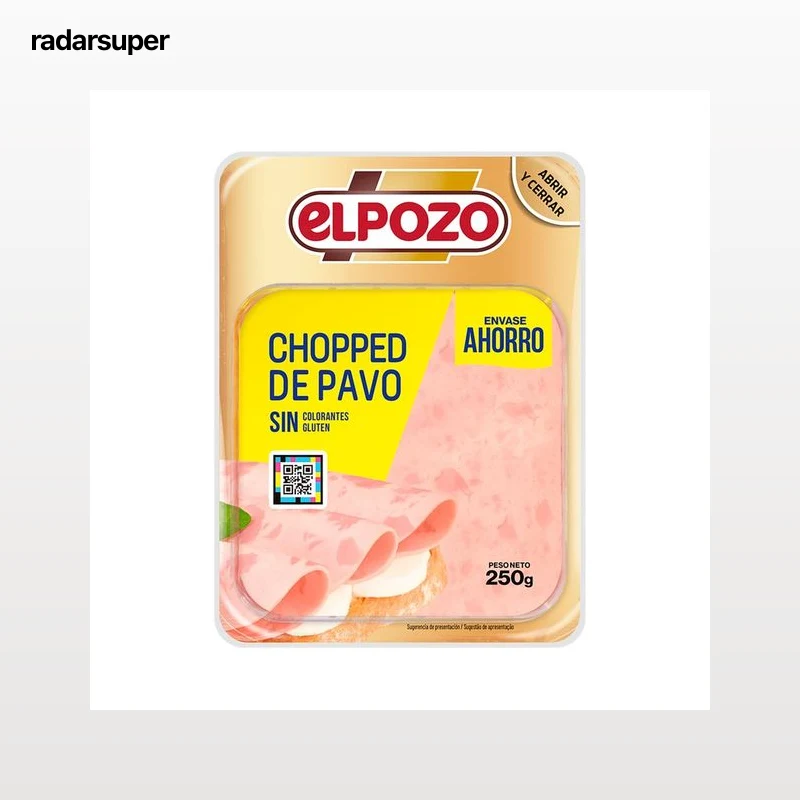 EL POZO Chopped de pavo, sin gluten ni colorantes, cortado en lonchas 250 g.