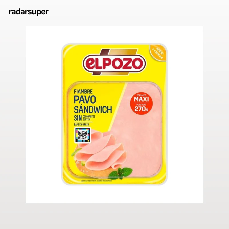 EL POZO Fiambre de pavo en lonchas especiales para sándwich, sin gluten 270 g.