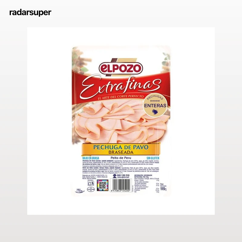 EL POZO Las + finas Pechuga de pavo braseada cortada en finas lonchas 115 g.