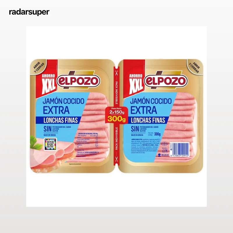 EL POZO Jamón cocido extra, cortado en lonchas finas 2 x 150 g.