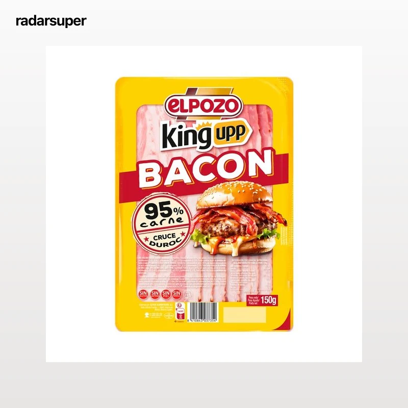 EL POZO King upp Bacon cocido sabor ahumado, sin lactosa y sin gluten, cortado en finas lonchas 150 g.