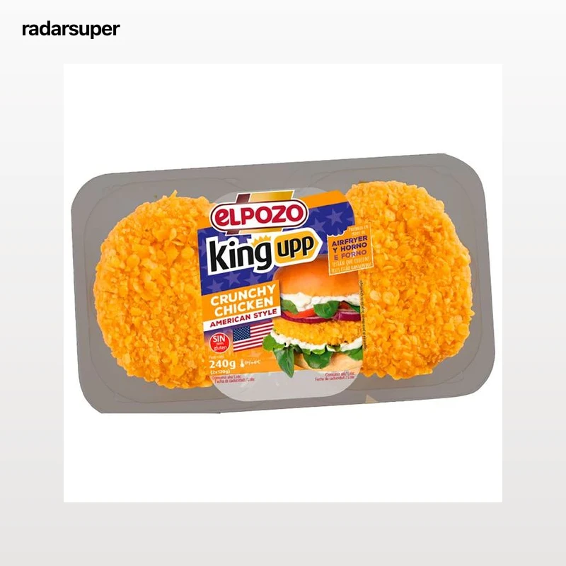 EL POZO King upp Bandeja con burger meat de pollo con rebozado crujiente estilo americano 2 x 120 g.