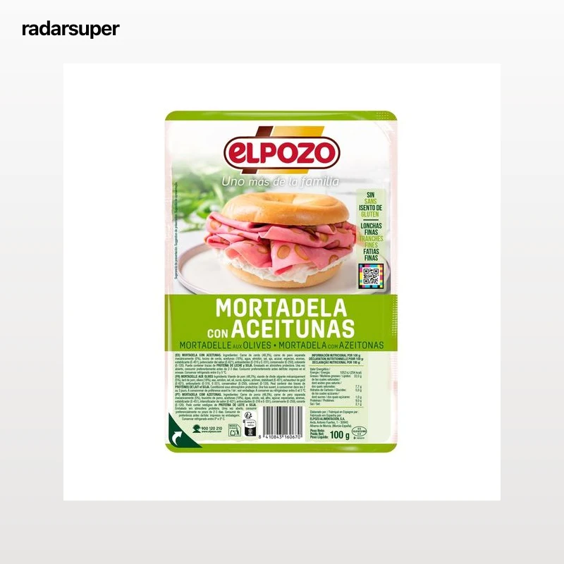 EL POZO Mortadela con aceitunas cortada en lonchas 100 g.