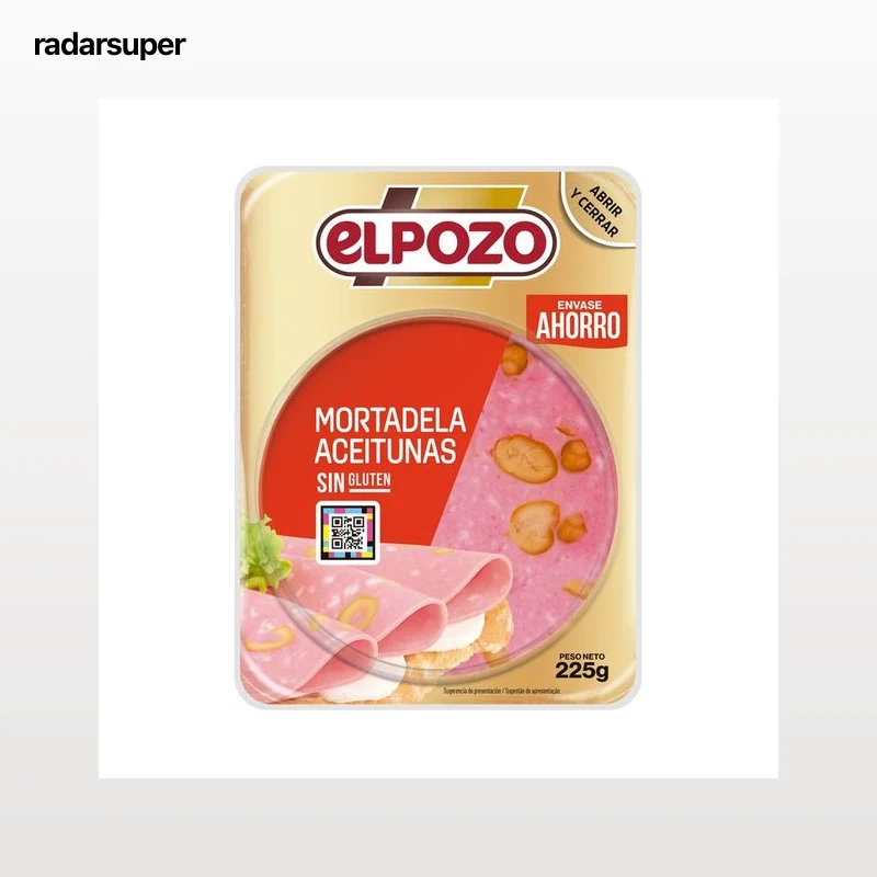 EL POZO Mortadela con aceitunas, cortada en lonchas y elaborada sin gluten 225 g.