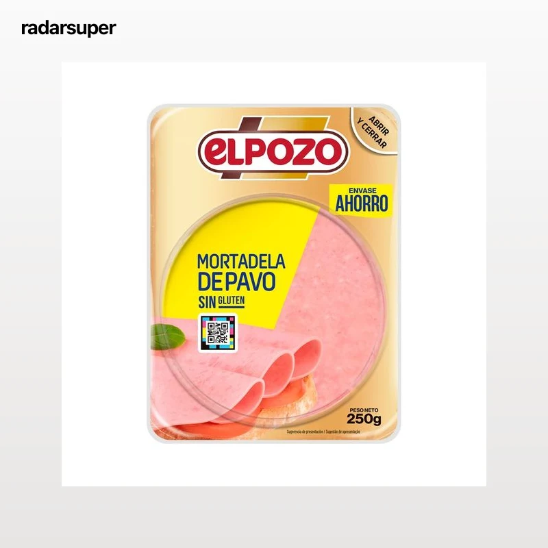 EL POZO Mortadela de pavo, sin gluten, cortada en lonchas 250 g.