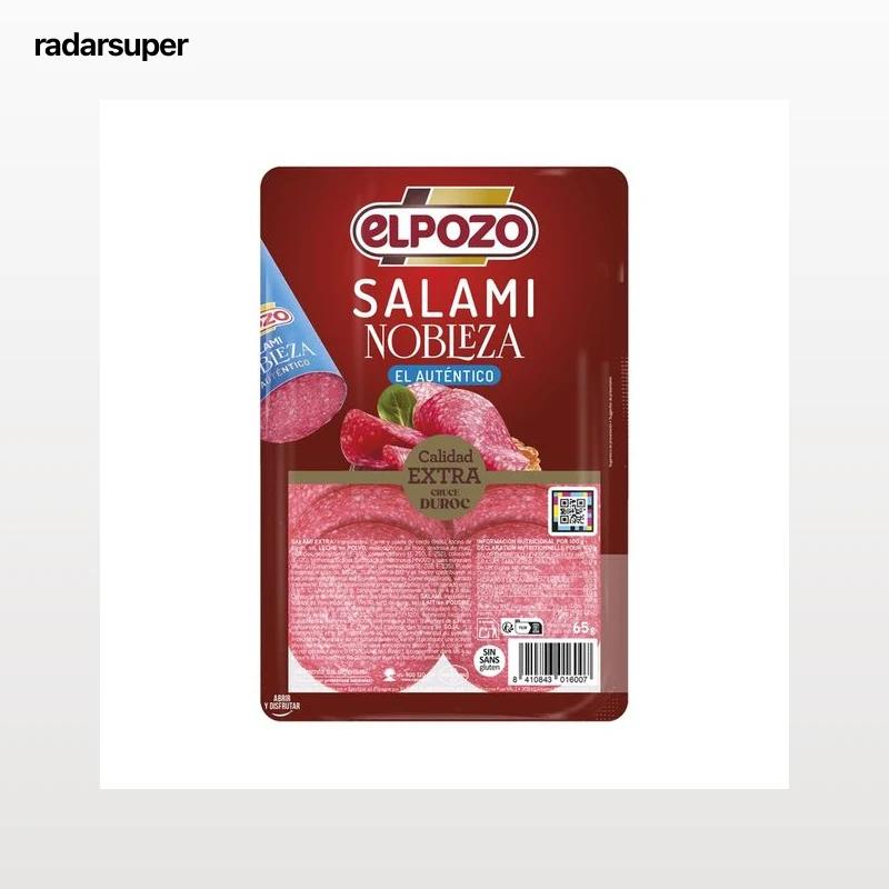 EL POZO Nobleza Salami calidad extra, elaborado sin gluten, cortado en lonchas 65 g.