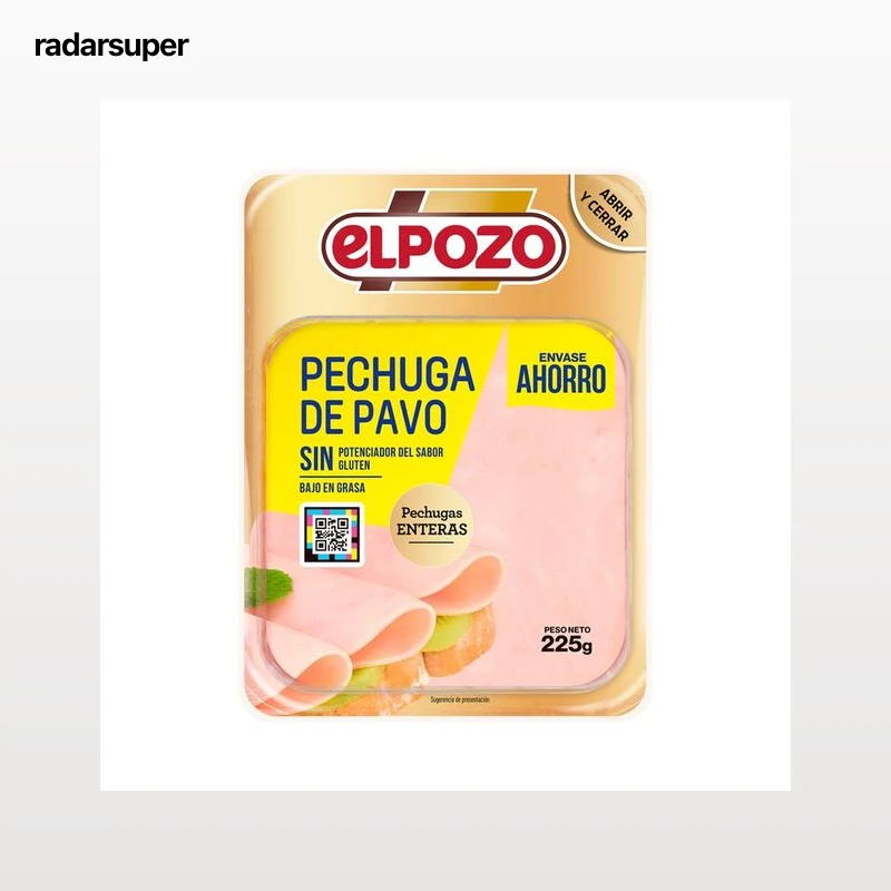 EL POZO Pechuga de pavo sin gluten ni potenciadores del sabor, cortada en lonchas 225 g.