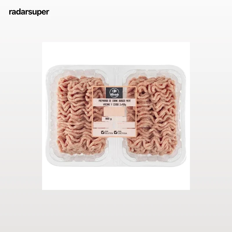 Preparado de carne burguer meat de vacuno y cerdo Carrefour El Mercado 2x450 g