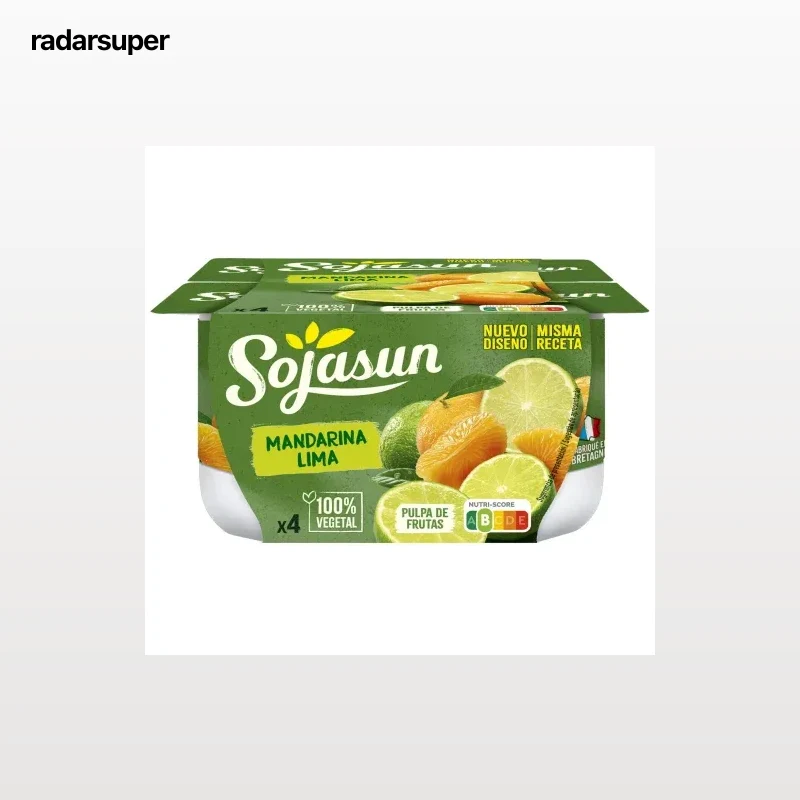 Preparado de soja con mandarina y lima Sojasun pack de 4 unidades de 100 g.