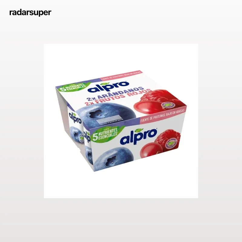 Preparado de soja sabor arándanos y frutos rojos Alpro sin gluten sin lactosa pack de 4 unidades de 125 g.