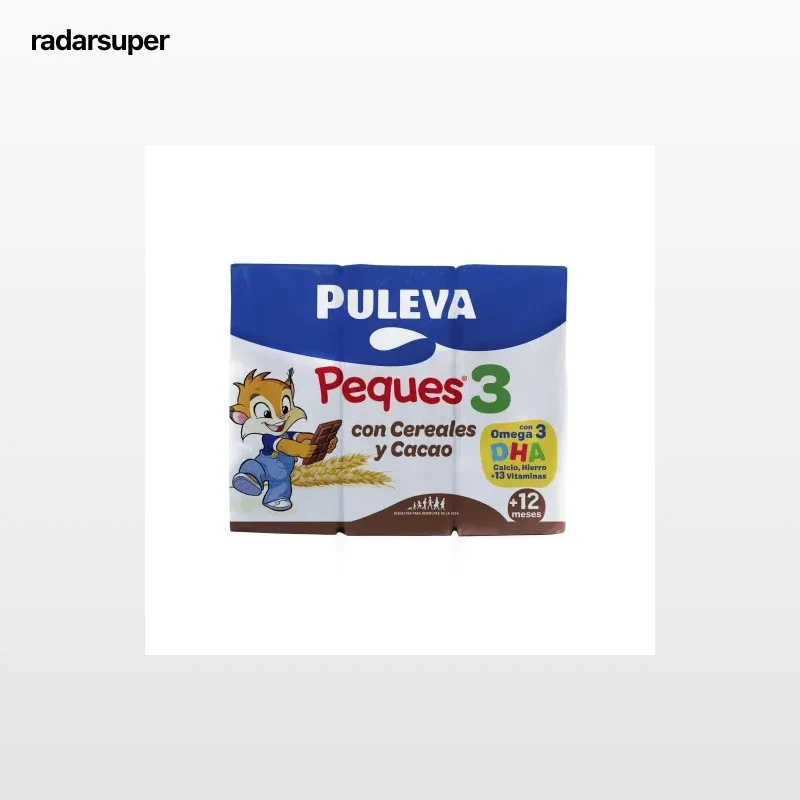 Preparado lácteo infantil de crecimiento con cereales y cacao +12 meses Puleva Peques 3 pack de 3 unidades de 200 ml.