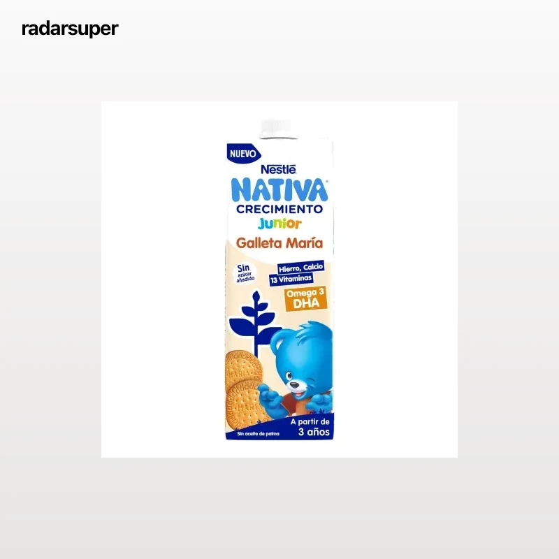 Preparado lácteo infantil de crecimiento desde 3 años 
con galleta maría Nestlé Nativa Crecimiento Junior brik 1 l.