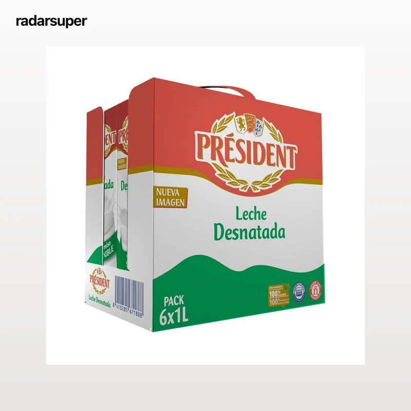 PRÉSIDENT Leche desnatada de vaca de origen 100% español 6 x 1 l.