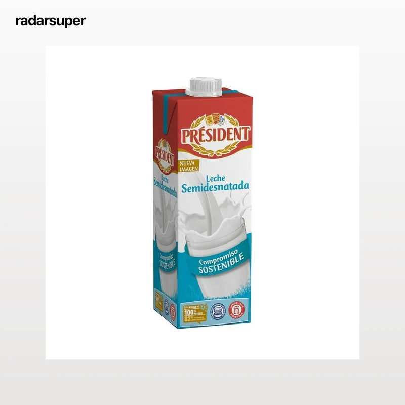 PRÉSIDENT Leche semidesnatada de vaca de origen 100% español 1 l.
