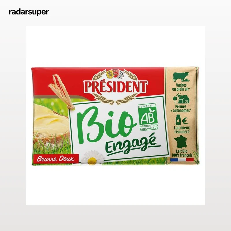 PRÉSIDENT Mantequilla sin sal ecológico PRÉSIDENT 250 g.