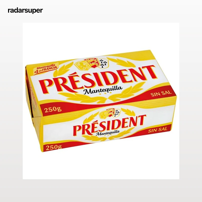 PRÉSIDENT Pastilla de mantequilla sin sal PRESIDENT 250 g.