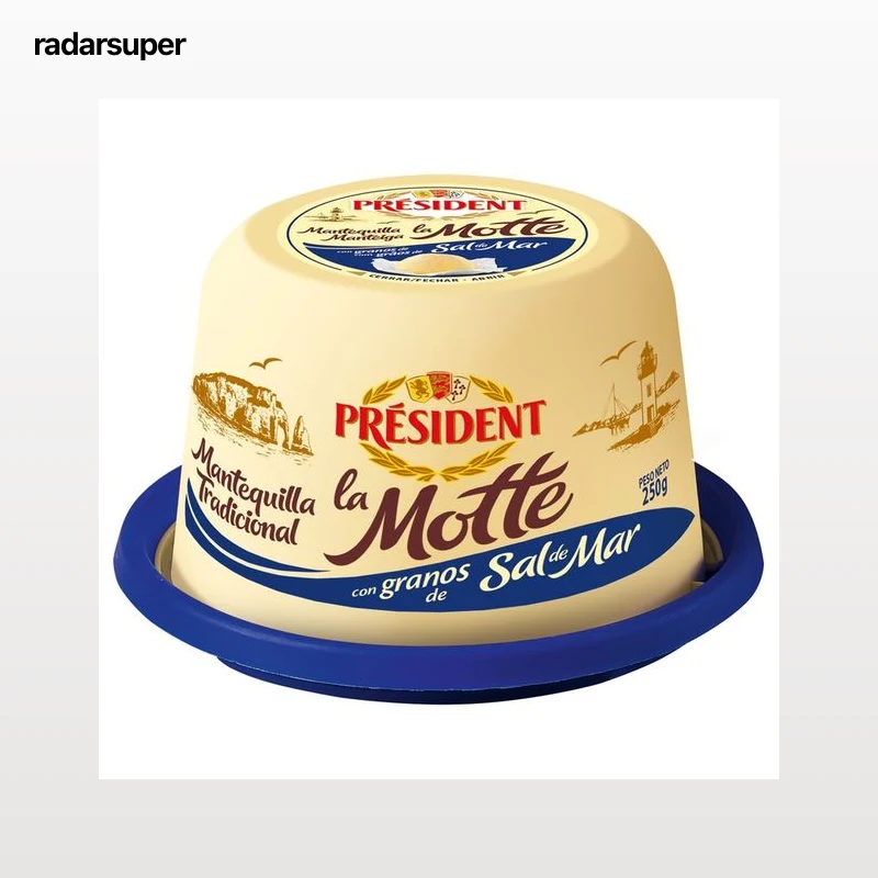 PRÉSIDENT Tarrina de mantequilla con granos de sal de mar PRÉSIDENT La motte 250 g.