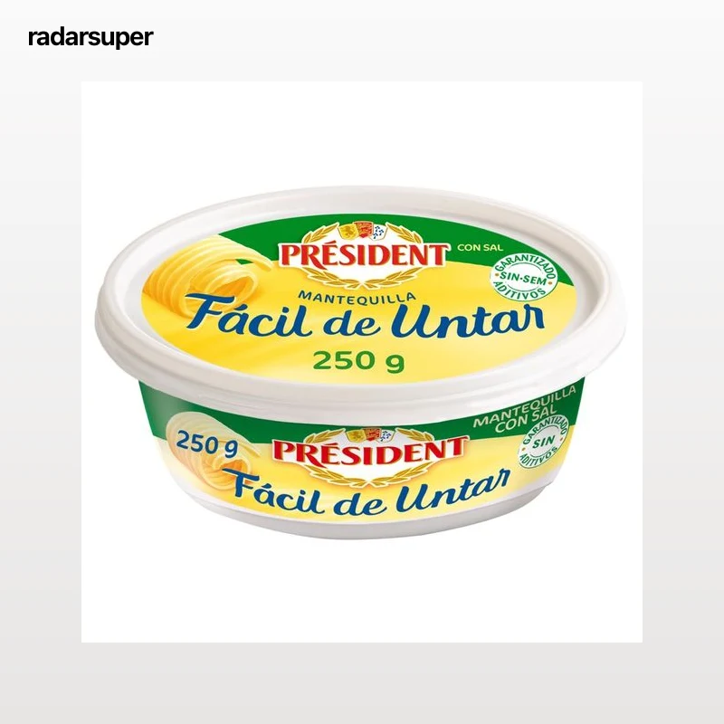 PRÉSIDENT Tarrina de mantequilla con sal, sin aditivos y fácil untar PRESIDENT 250 g.