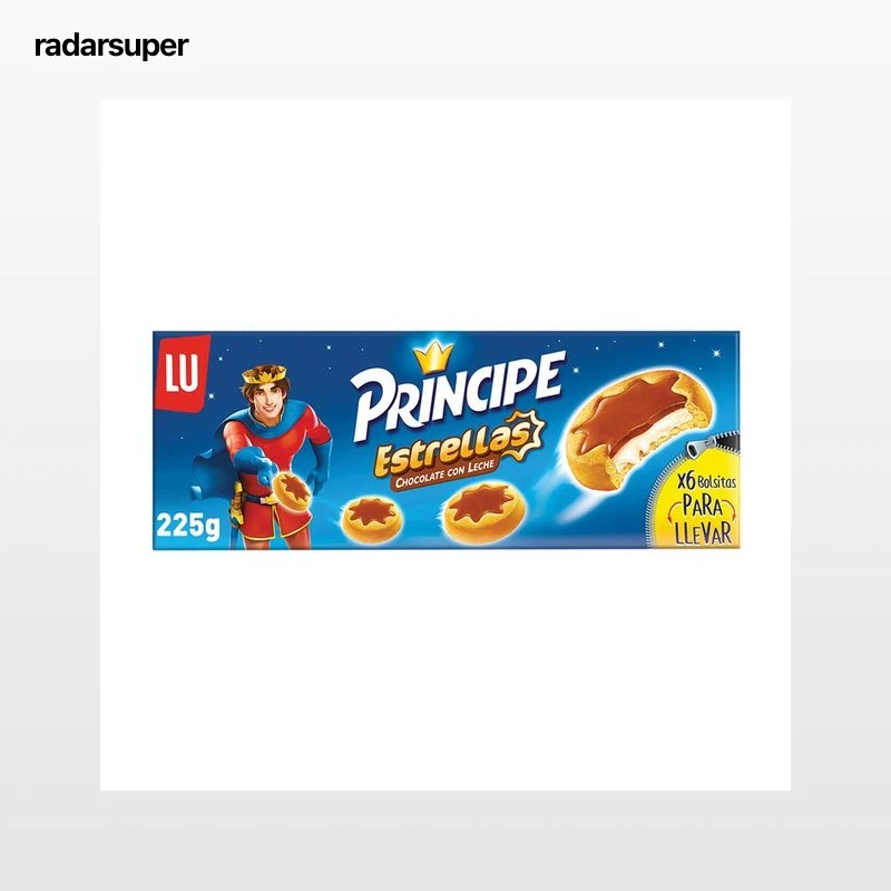 PRÍNCIPE Estrellas Galletas rellenas de crema de leche y cubiertas de chocolate con leche 225g.