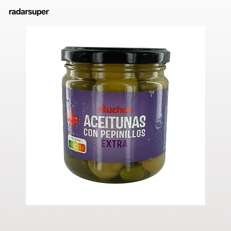 PRODUCTO ALCAMPO Aceitunas con pepinillos extra frasco de 180 g.