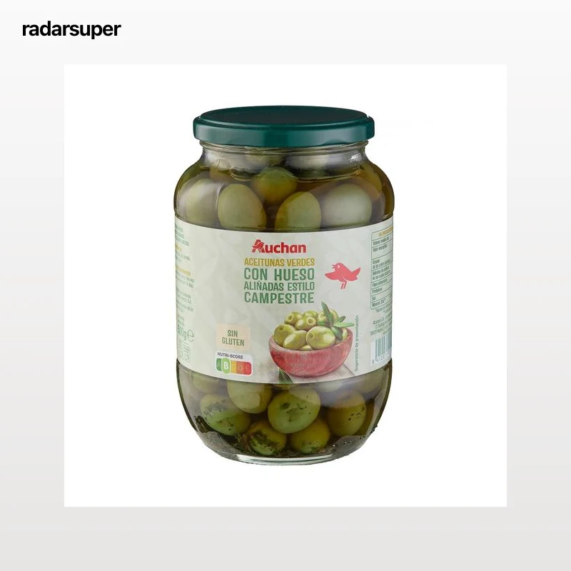 PRODUCTO ALCAMPO Aceitunas verdes con hueso estilo Camporreal frasco de 500 g.