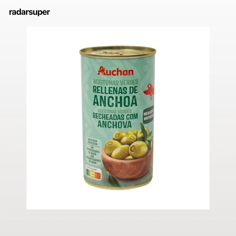 PRODUCTO ALCAMPO Aceitunas verdes manzanilla rellenas de anchoa lata de 150 g.