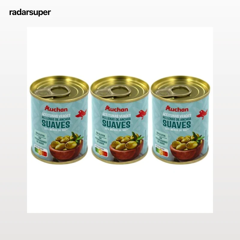 PRODUCTO ALCAMPO Aceitunas verdes suaves rellenas de anchoa y con un 35% menos de sal 3 x 50 g.