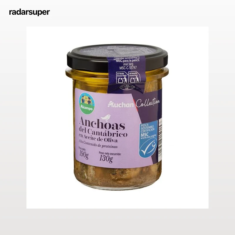 PRODUCTO ALCAMPO Anchoas del Cantábrico (MSC) en aceite de oliva tarro 130 g.