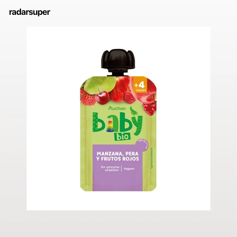 PRODUCTO ALCAMPO Bio Bolsita (pouch) de fruta ecológica (manzana, pera y frutos rojos), a partir de 4 meses 100 g.