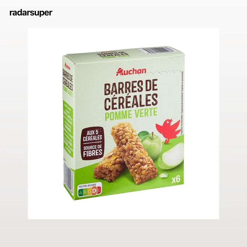 PRODUCTO ALCAMPO Cereales en barrita con trozos de manzana verde pack de 6 uds. de 21 gr.