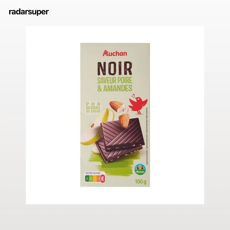 PRODUCTO ALCAMPO Chocolate negro con pepitas de pera y trozos de almendras caramelizadas 100 G.