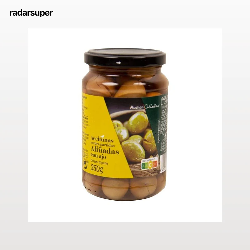 PRODUCTO ALCAMPO Collection Aceitunas Aloreñas aliñadas con ajo partidas 200 g.