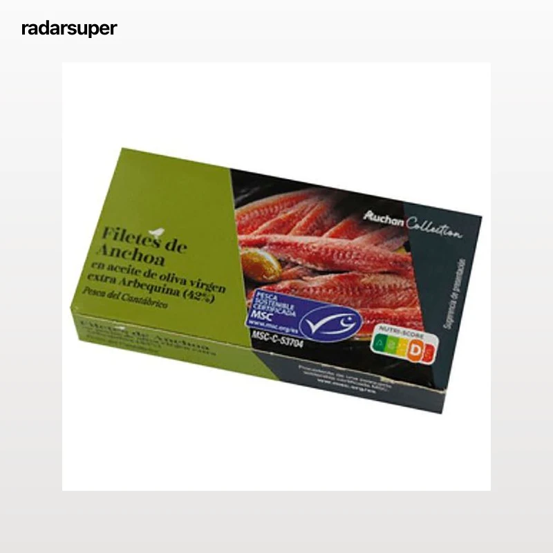 PRODUCTO ALCAMPO Collection Filetes de anchoa en aceite de oliva virgen arbequina MSC ( Pesca sostenible certificada) lata p.e. 29 g.
