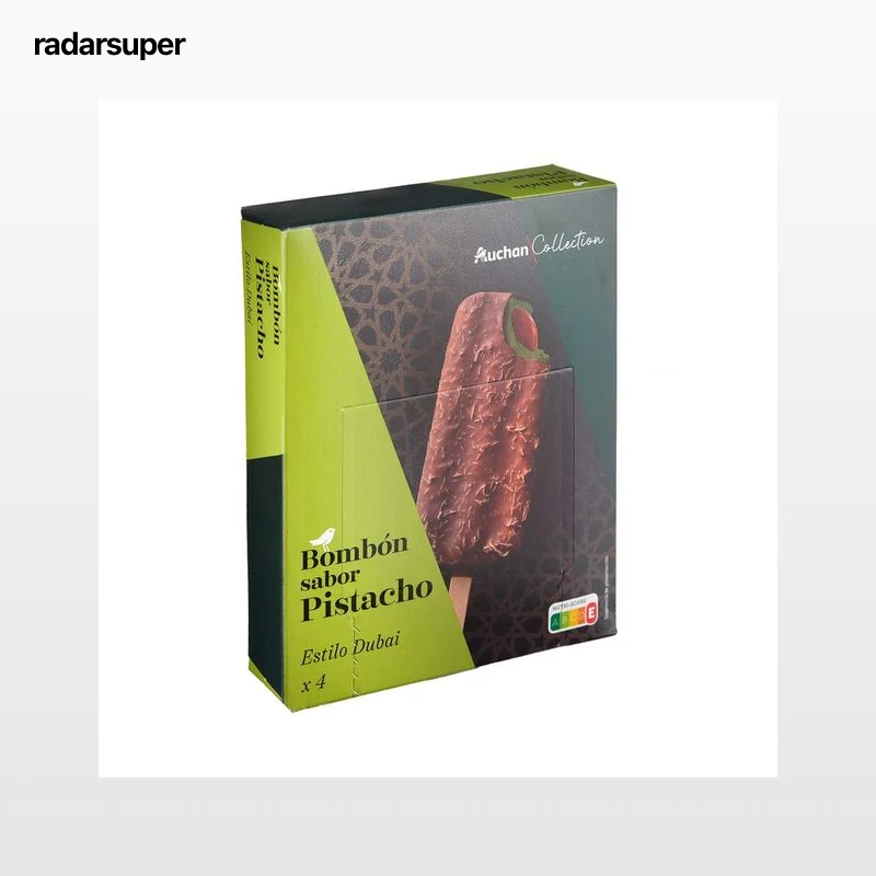 PRODUCTO ALCAMPO Collection Helado bombón con sabor pistacho al estilo dubái 4 x 75 ml.